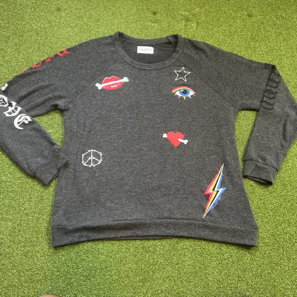 Lauren Moshi Sweatshirt Womens Bones Lip Long Sleeve XS Gray Limited Quantity
